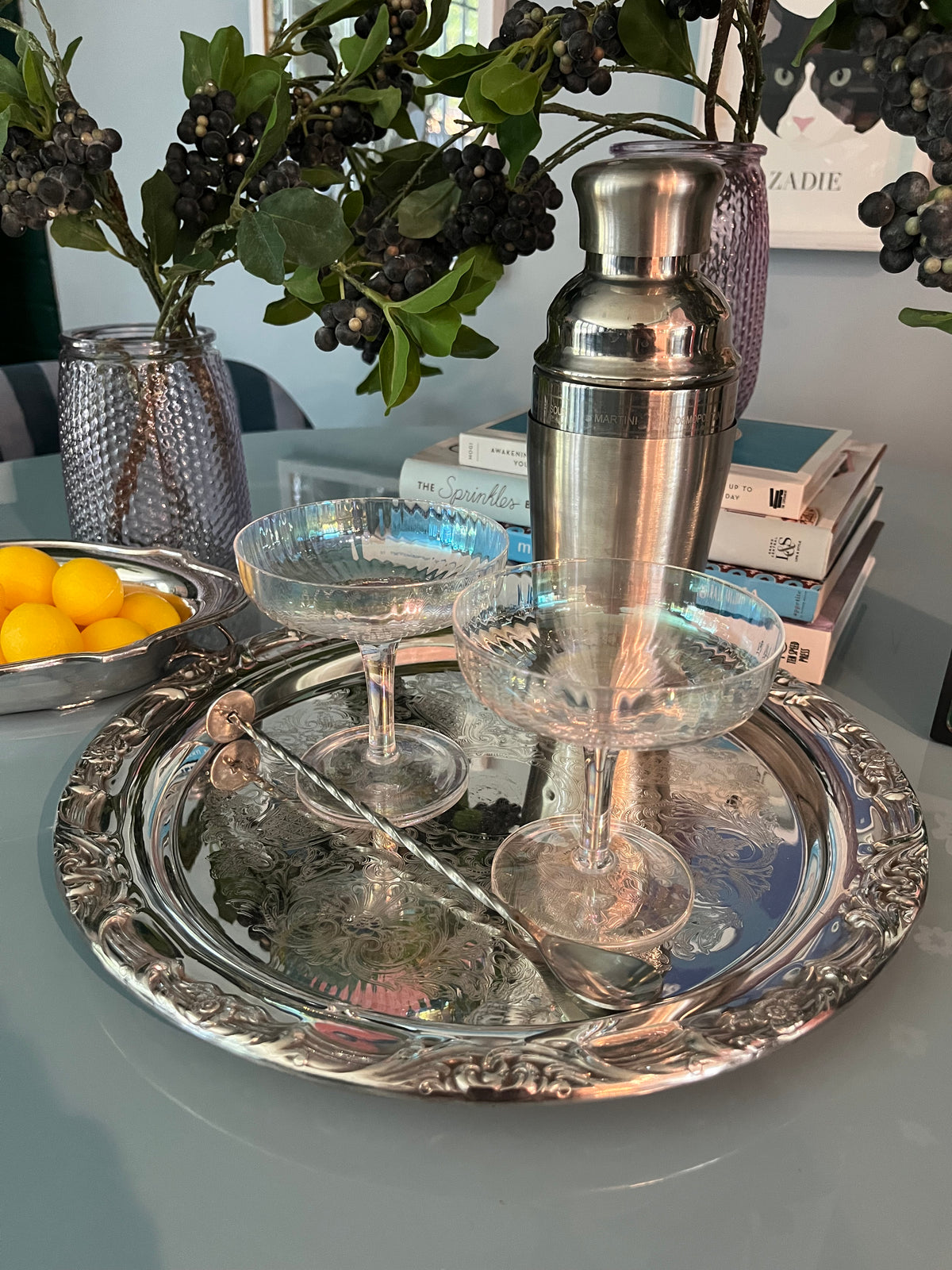 Large vintage silver tone platter
