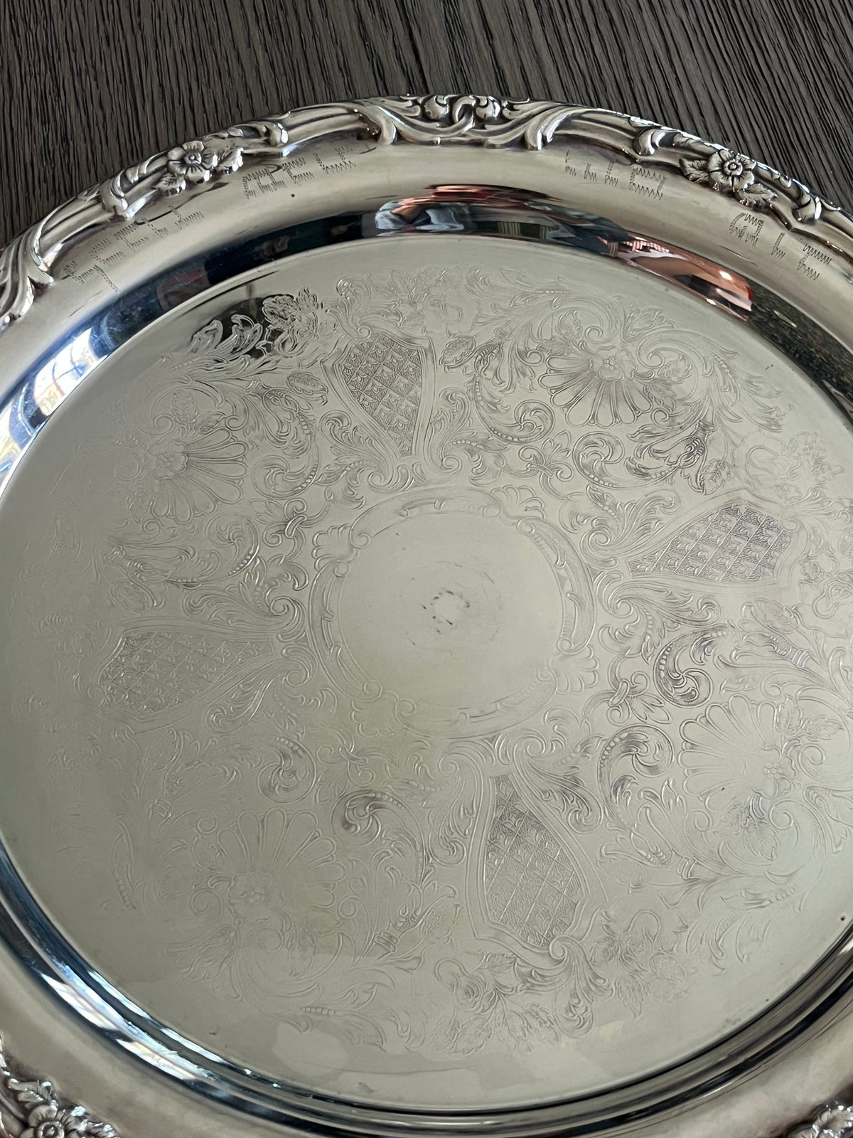 Large vintage silver tone platter