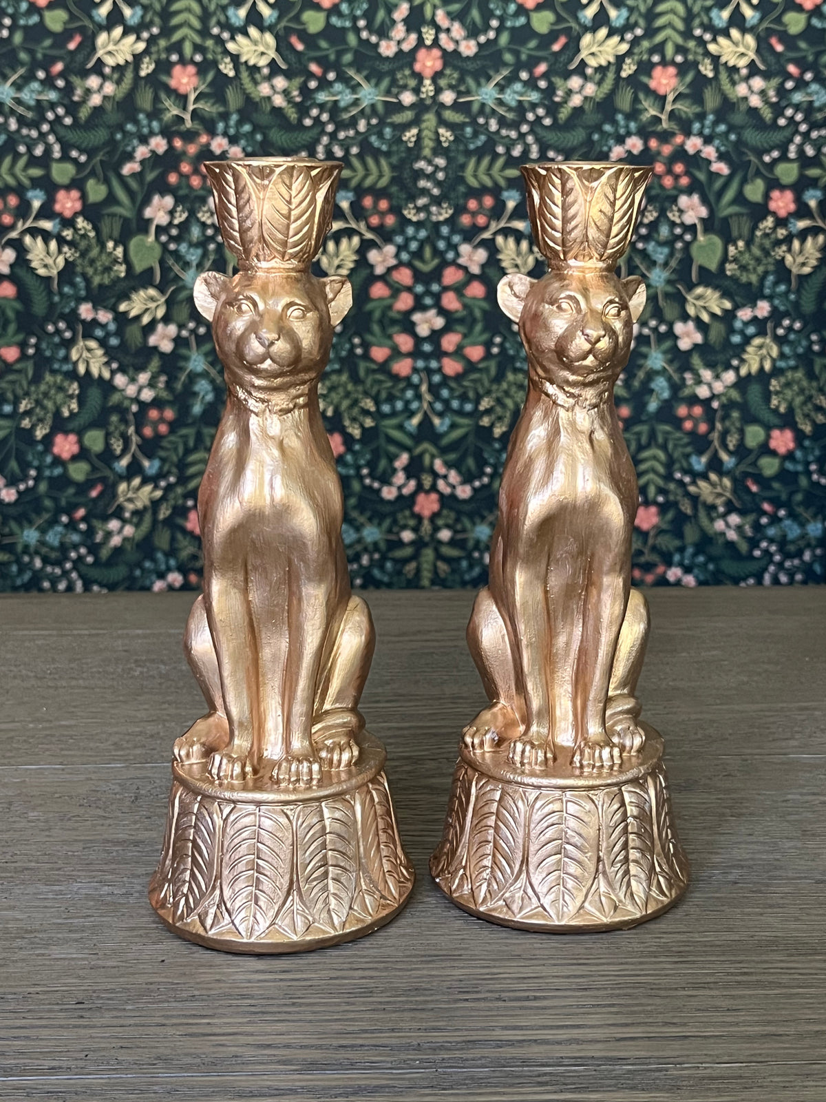 Pair of gold leopard candleholders