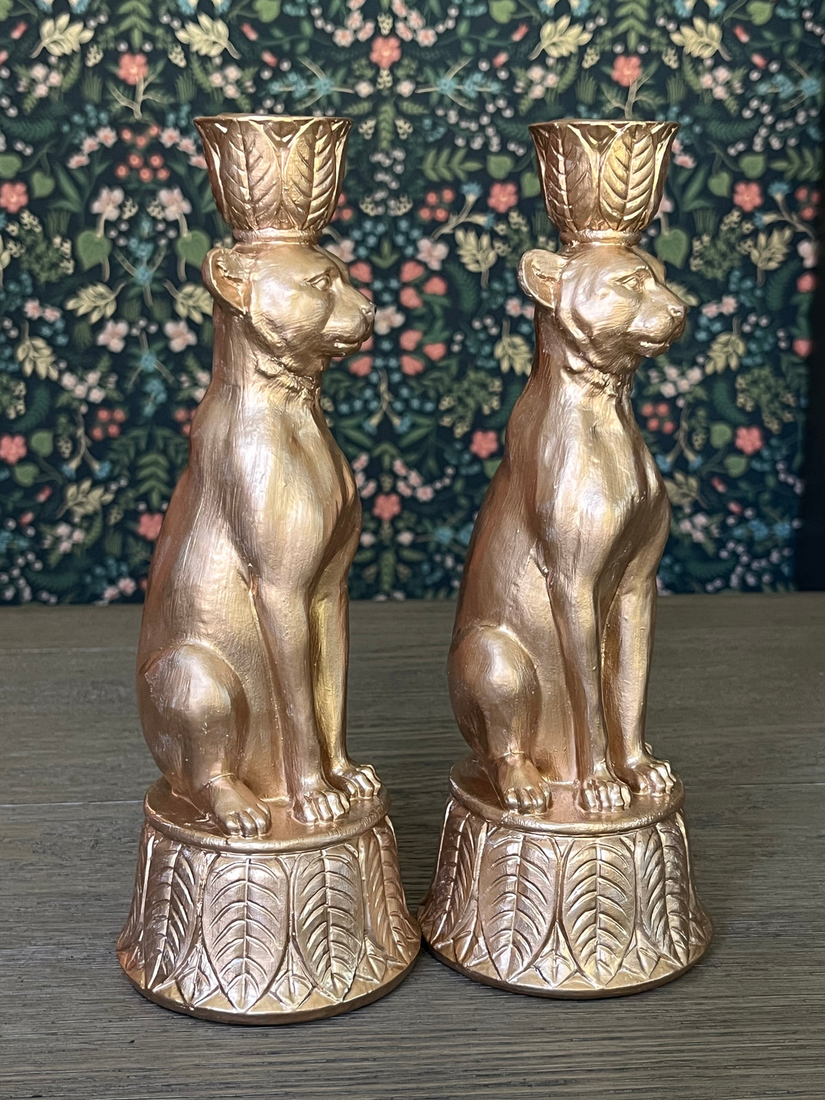 Pair of gold leopard candleholders