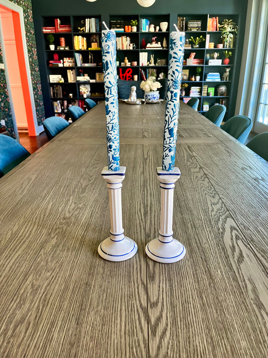 Tilly & Tansy | Vintage Blue & White Ceramic Candlesticks